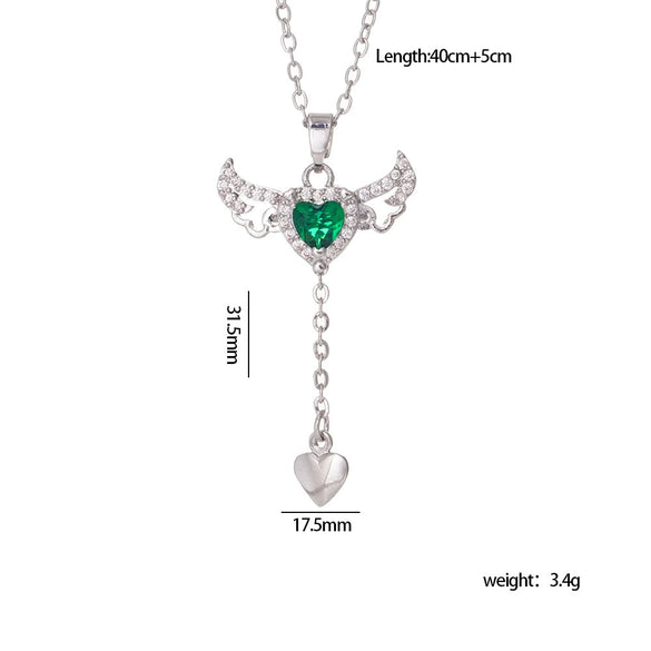 Wholesale Women Light Luxury Copper Heart Shape Necklace With Mixed Gemstone Inlay And Electroplating Treatment
