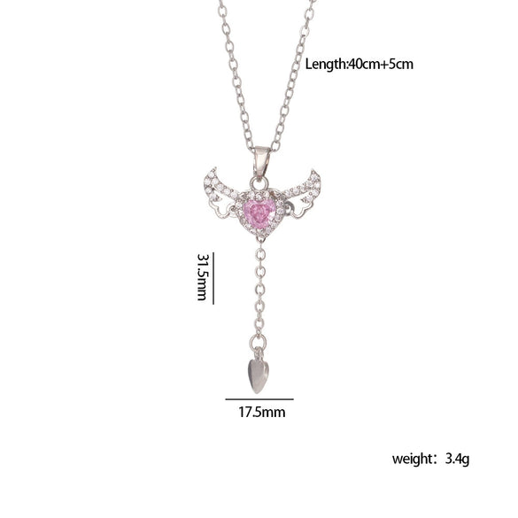 Wholesale Women Light Luxury Copper Heart Shape Necklace With Mixed Gemstone Inlay And Electroplating Treatment