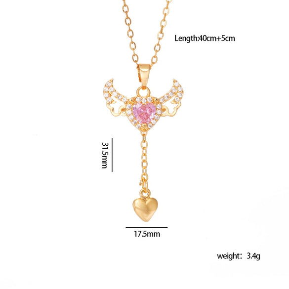Wholesale Women Light Luxury Copper Heart Shape Necklace With Mixed Gemstone Inlay And Electroplating Treatment