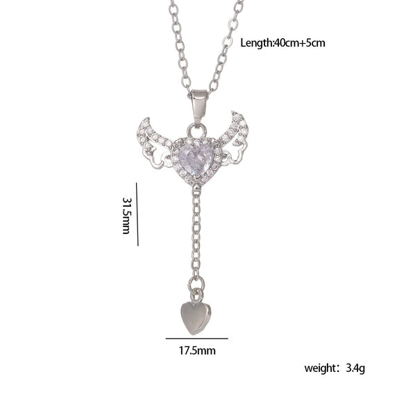 Wholesale Women Light Luxury Copper Heart Shape Necklace With Mixed Gemstone Inlay And Electroplating Treatment