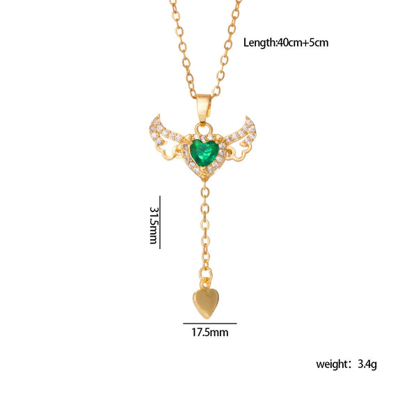 Wholesale Women Light Luxury Copper Heart Shape Necklace With Mixed Gemstone Inlay And Electroplating Treatment