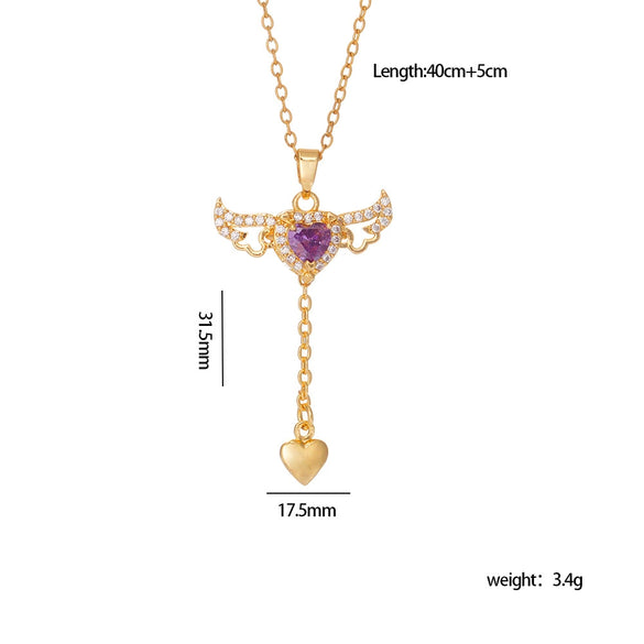 Wholesale Women Light Luxury Copper Heart Shape Necklace With Mixed Gemstone Inlay And Electroplating Treatment