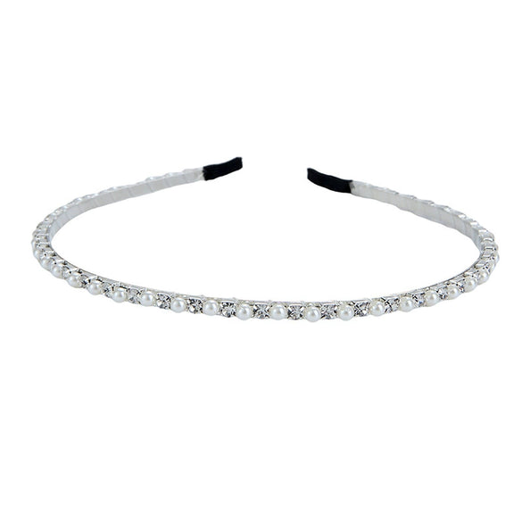 Wholesale Women Metal Handwrapped Narrow Headband Set With Pearl Rhinestone Electroplated Natural Style