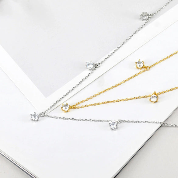 Wholesale Women Necklace S925 Silver Simple Style Star Shaped Microinlaid Zircon Snake Bone Chain Electroplated