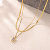 Wholesale Women Retro 316L Stainless Steel Geometric Square Pendant Double Layer Chain Necklace With Electroplating