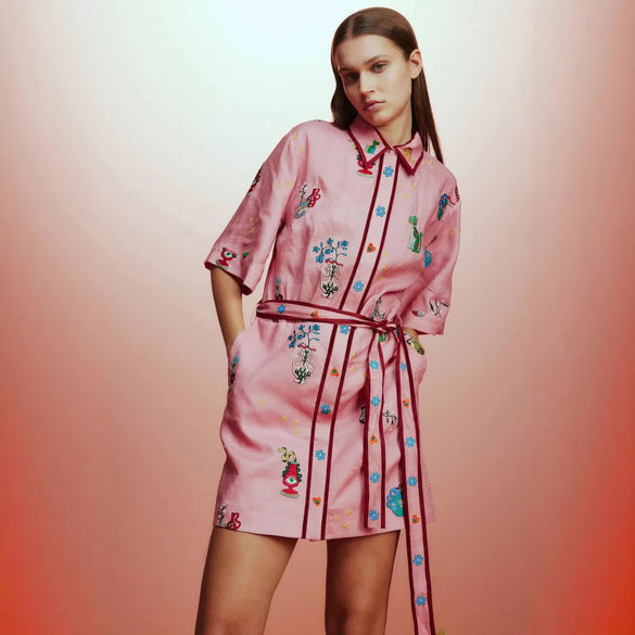 Wholesale Women'S Casual Elegant Streetwear Flower Holiday Daily Selfie Shirt Collar Half Sleeve A- Line Skirt