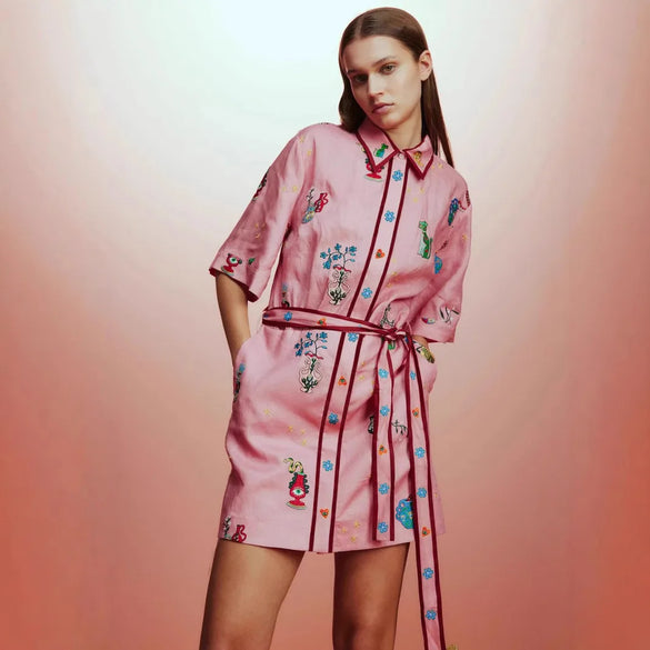 Wholesale Women'S Casual Elegant Streetwear Flower Holiday Daily Selfie Shirt Collar Half Sleeve A- Line Skirt