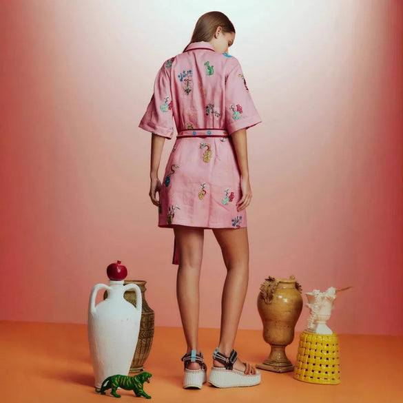 Wholesale Women'S Casual Elegant Streetwear Flower Holiday Daily Selfie Shirt Collar Half Sleeve A- Line Skirt