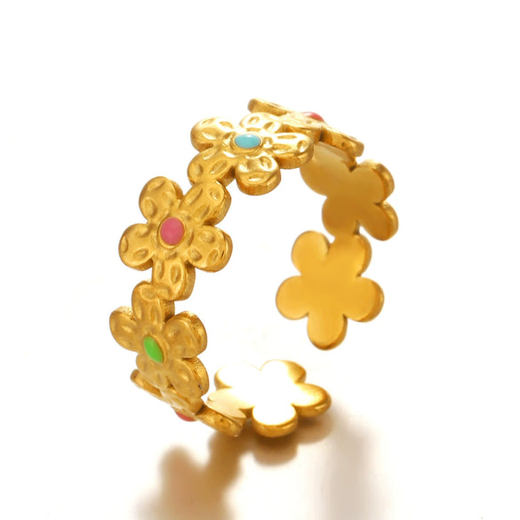 Wholesale Women Stainless Steel Flower Ring With Electroplating And Hiphop Style