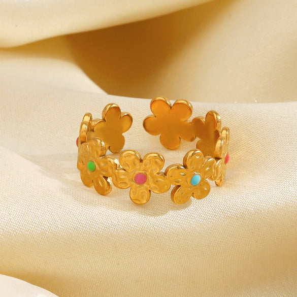 Wholesale Women Stainless Steel Flower Ring With Electroplating And Hiphop Style
