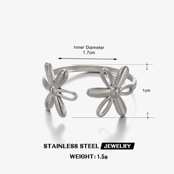 Wholesale Women Stainless Steel Flower Ring With Electroplating And Simple Style