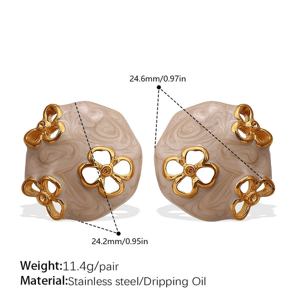 Wholesale Women 316L Stainless Steel Geometric Earrings With Enamel Oil Painting Style And Electroplating