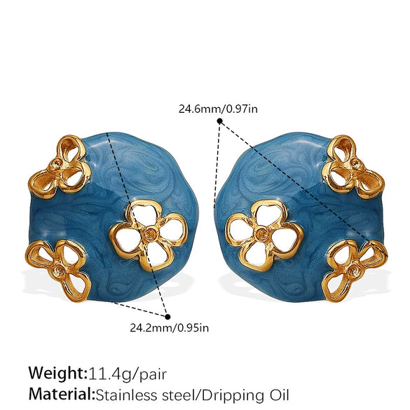 Wholesale Women 316L Stainless Steel Geometric Earrings With Enamel Oil Painting Style And Electroplating