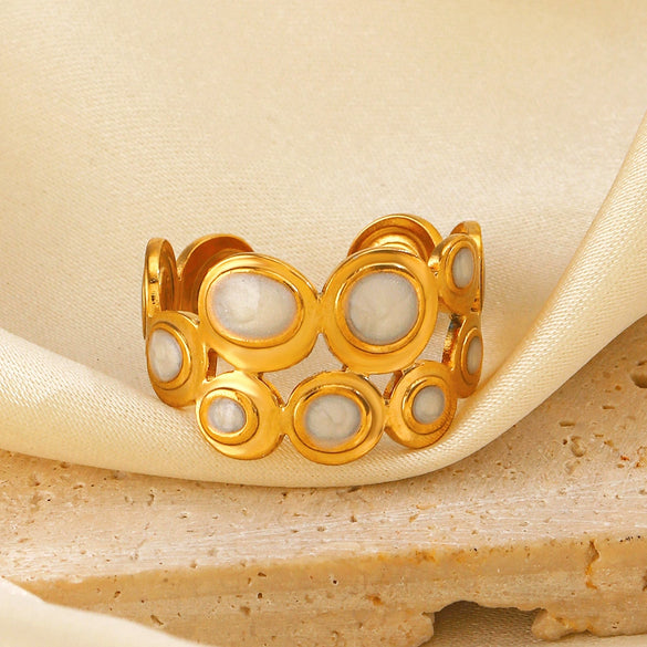 Wholesale Women Stainless Steel Geometric Round Opening Gold Plated Ring