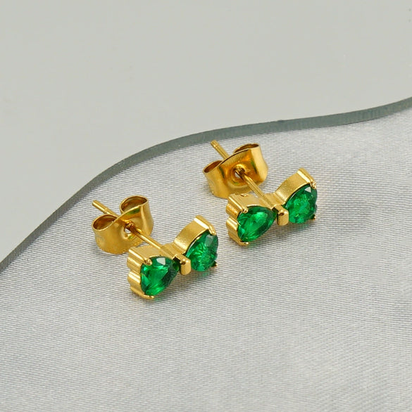 Wholesale Women 316L Stainless Steel 18K Zircon Inlaid Bow Earrings