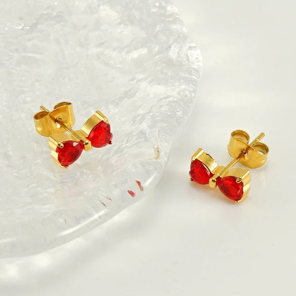 Wholesale Women 316L Stainless Steel 18K Zircon Inlaid Bow Earrings