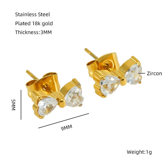 Wholesale Women 316L Stainless Steel 18K Zircon Inlaid Bow Earrings