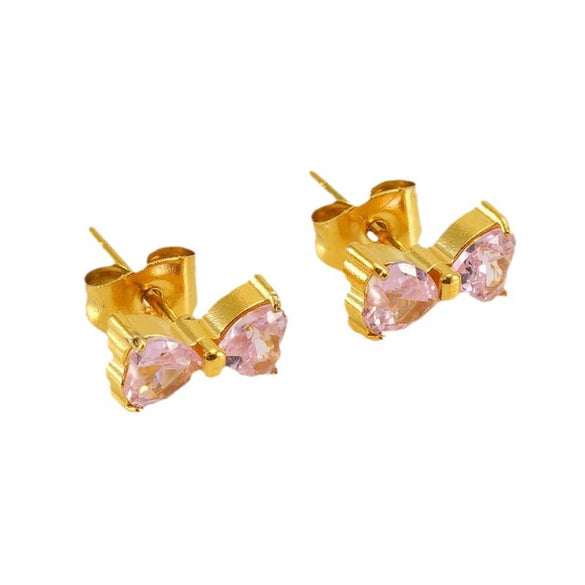 Wholesale Women 316L Stainless Steel 18K Zircon Inlaid Bow Earrings
