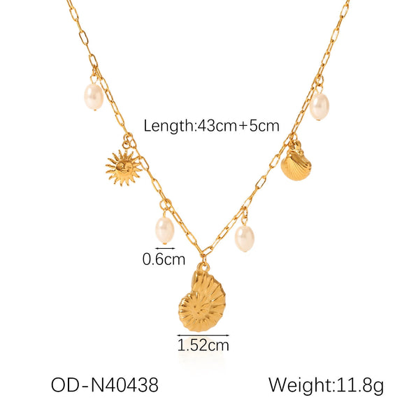 Wholesale Women Titanium Steel Animal Zodiac Starfish Shell Stitching Electroplating Vacuum Plating Manual Necklace