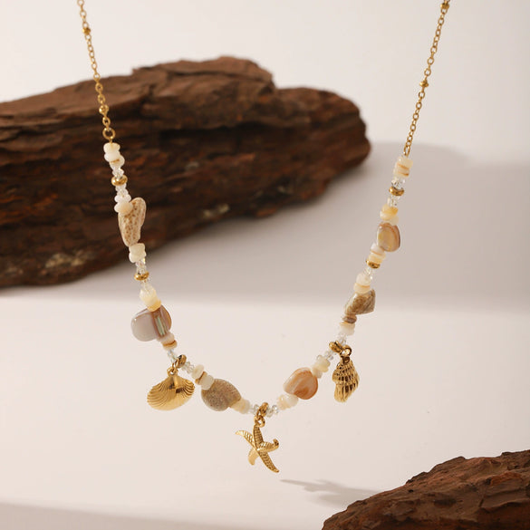 Wholesale Women Titanium Steel Animal Zodiac Starfish Shell Stitching Electroplating Vacuum Plating Manual Necklace