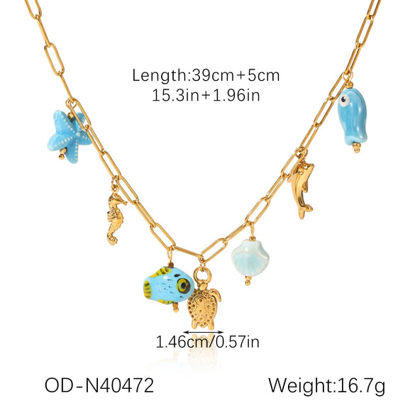 Wholesale Women Titanium Steel Animal Zodiac Starfish Shell Stitching Electroplating Vacuum Plating Manual Necklace