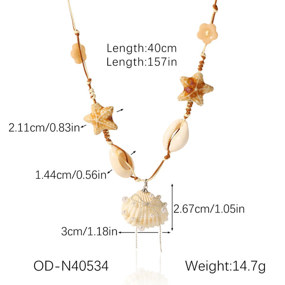 Wholesale Women Titanium Steel Animal Zodiac Starfish Shell Stitching Electroplating Vacuum Plating Manual Necklace