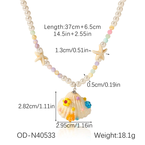 Wholesale Women Titanium Steel Animal Zodiac Starfish Shell Stitching Electroplating Vacuum Plating Manual Necklace