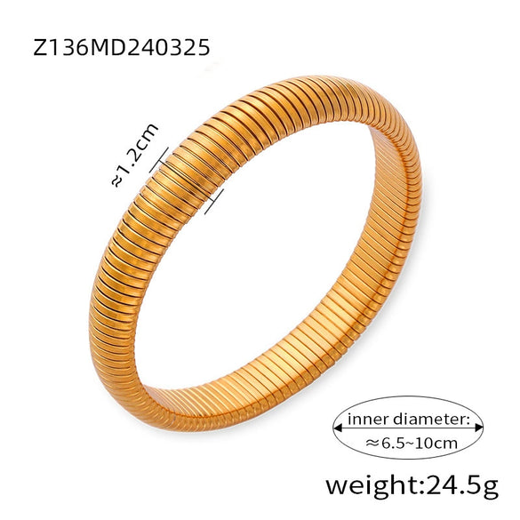 Wholesale Women 316L Stainless Steel Gold Plated Elastic Stripe Goose Throat Bracelet With Simple Geometric Style