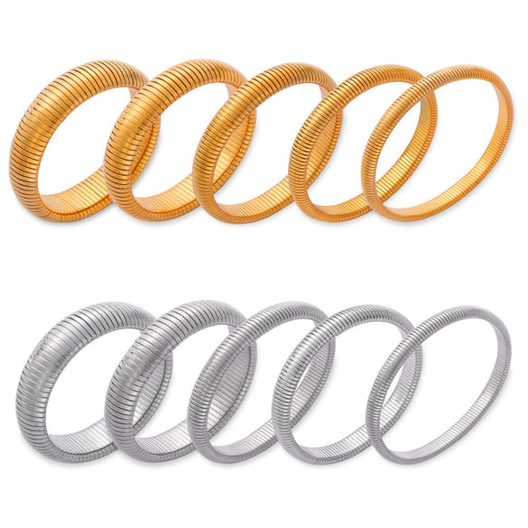 Wholesale Women 316L Stainless Steel Gold Plated Elastic Stripe Goose Throat Bracelet With Simple Geometric Style