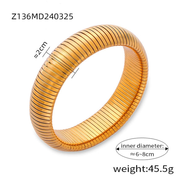 Wholesale Women 316L Stainless Steel Gold Plated Elastic Stripe Goose Throat Bracelet With Simple Geometric Style