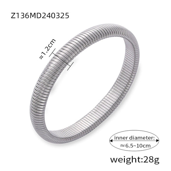 Wholesale Women 316L Stainless Steel Gold Plated Elastic Stripe Goose Throat Bracelet With Simple Geometric Style