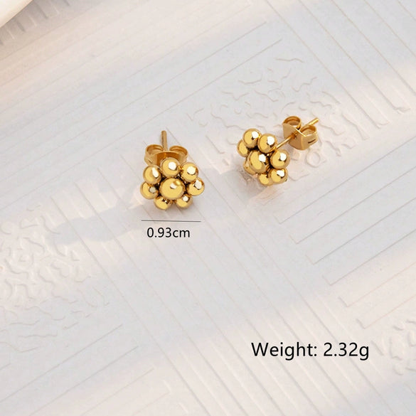 Wholesale Women Titanium Steel Love Flowers Geometric Gold Beads Earrings With 18K Gold Electroplating