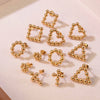Wholesale Women Titanium Steel Love Flowers Geometric Gold Beads Earrings With 18K Gold Electroplating