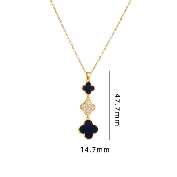 Wholesale Women Titanium Steel Necklace With Fourleaf Clover Pendant Mixed Gem Inlay Copper Electroplating