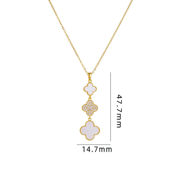 Wholesale Women Titanium Steel Necklace With Fourleaf Clover Pendant Mixed Gem Inlay Copper Electroplating
