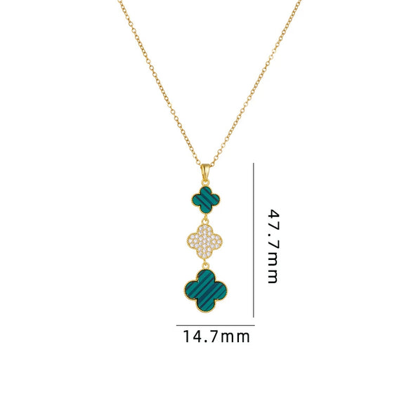 Wholesale Women Titanium Steel Necklace With Fourleaf Clover Pendant Mixed Gem Inlay Copper Electroplating