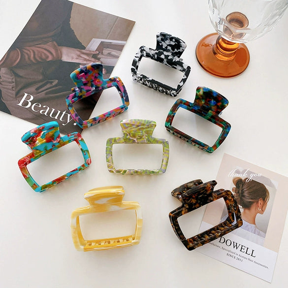 Wholesale Women's Acetate Square Hollow Simple Retro Clip Back Hair Tie Shark Clip Hairpin