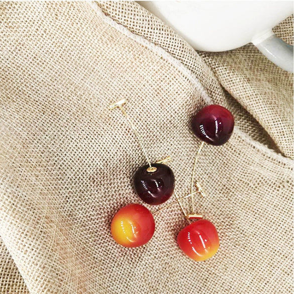 Wholesale Women's Acrylic Fruit Shaped Electroplated Cherry Earrings Simple Design