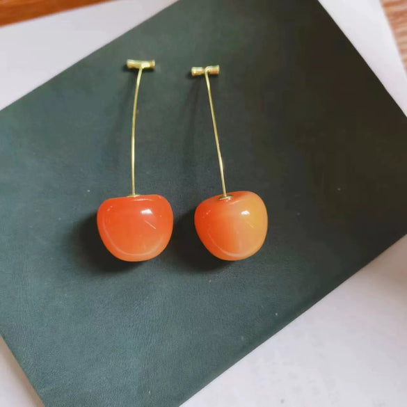 Wholesale Women's Acrylic Fruit Shaped Electroplated Cherry Earrings Simple Design