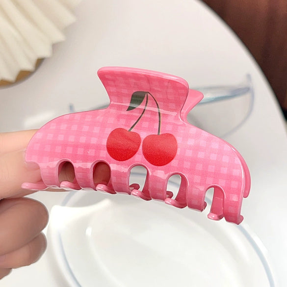 Wholesale Women's Acrylic Geometric Handmade Plaid Cherry Hair Grab Clip
