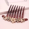 Wholesale Women's Acrylic Hair Accessories With Pearl And Rhinestone Leafshaped Electroplated Hair Comb And Hair Pin