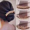 Wholesale Women's Acrylic Hair Accessories With Pearl And Rhinestone Leafshaped Electroplated Hair Comb And Hair Pin