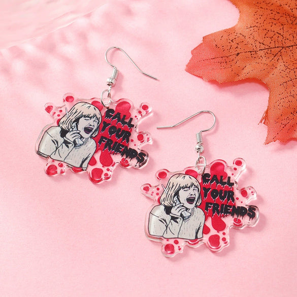 Wholesale Women's Acrylic Halloween Dark Funny Flower Walking Skull Pink Love Geometric Phone Earrings