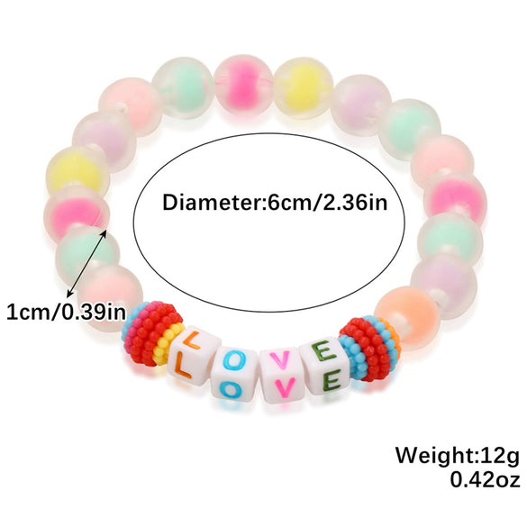 Wholesale Women's Acrylic Heartshaped Beaded Bracelet With Geometric And Floral Patterns And Polishing Treatment
