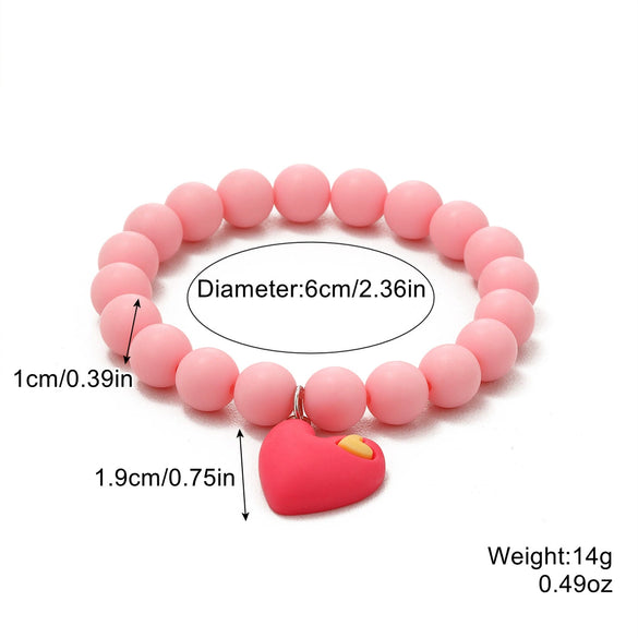Wholesale Women's Acrylic Heartshaped Beaded Bracelet With Geometric And Floral Patterns And Polishing Treatment