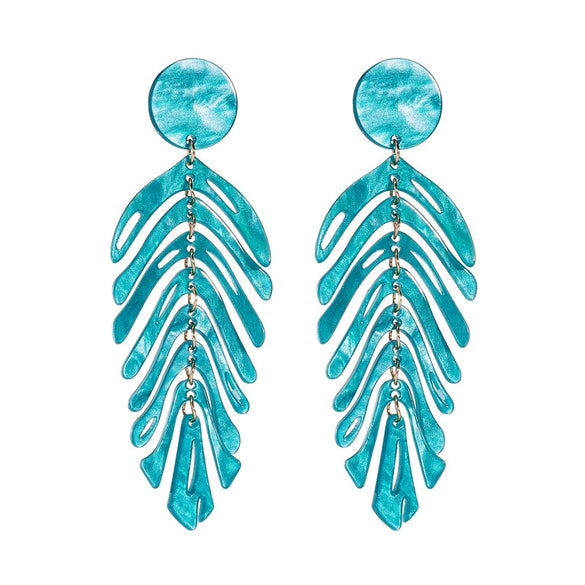 Wholesale Women's Acrylic Pendant Jewelry Earrings With Retro Simple Creative Design In Fish Bone Leaf Shape And Multi Color Electroplated