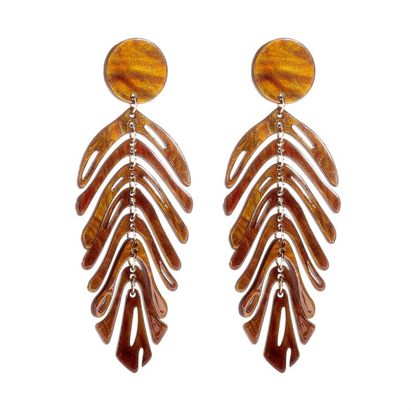 Wholesale Women's Acrylic Pendant Jewelry Earrings With Retro Simple Creative Design In Fish Bone Leaf Shape And Multi Color Electroplated