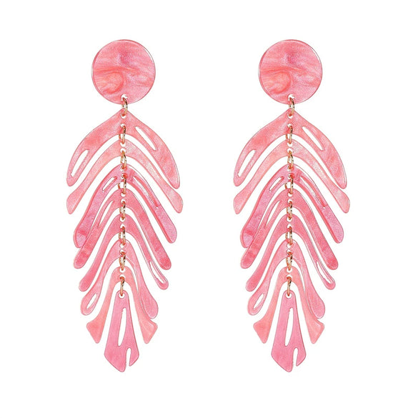Wholesale Women's Acrylic Pendant Jewelry Earrings With Retro Simple Creative Design In Fish Bone Leaf Shape And Multi Color Electroplated