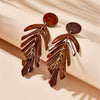 Wholesale Women's Acrylic Pendant Jewelry Earrings With Retro Simple Creative Design In Fish Bone Leaf Shape And Multi Color Electroplated