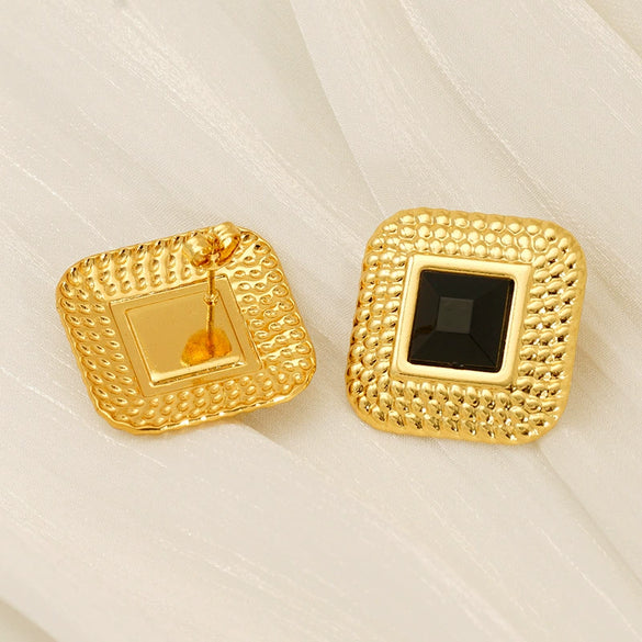 Wholesale Women's Acrylic Titanium Mesh Rhinestone Geometric Electroplated Square Gable Earrings
